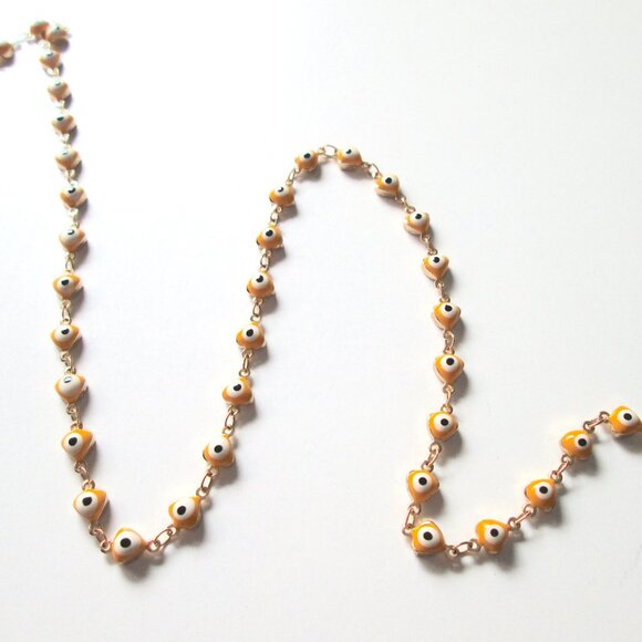 C⭐️C Golden Yellow Heart Evil Eye Choker Necklace Stamped LOVE Gold Tone Health - Picture 3 of 11